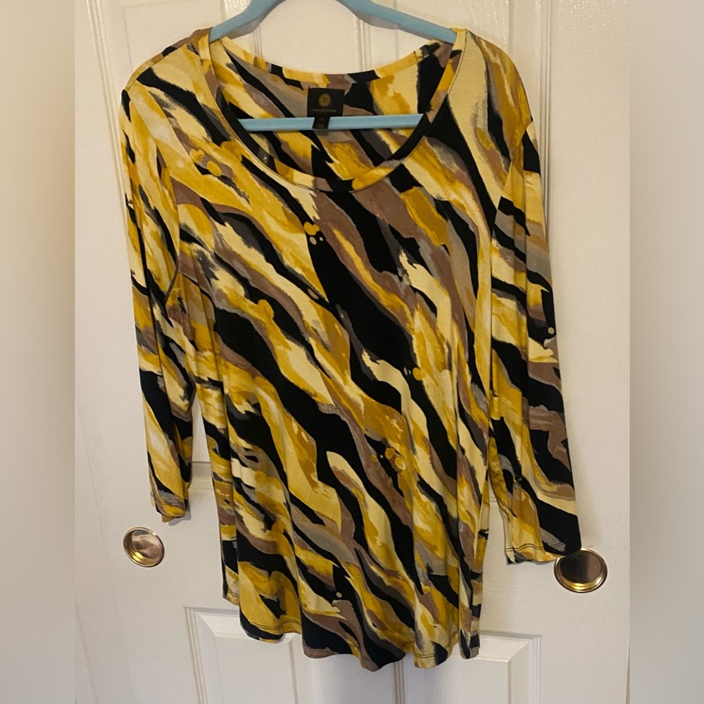 JM Collection Black & Yellow Tunic Top Size Medium